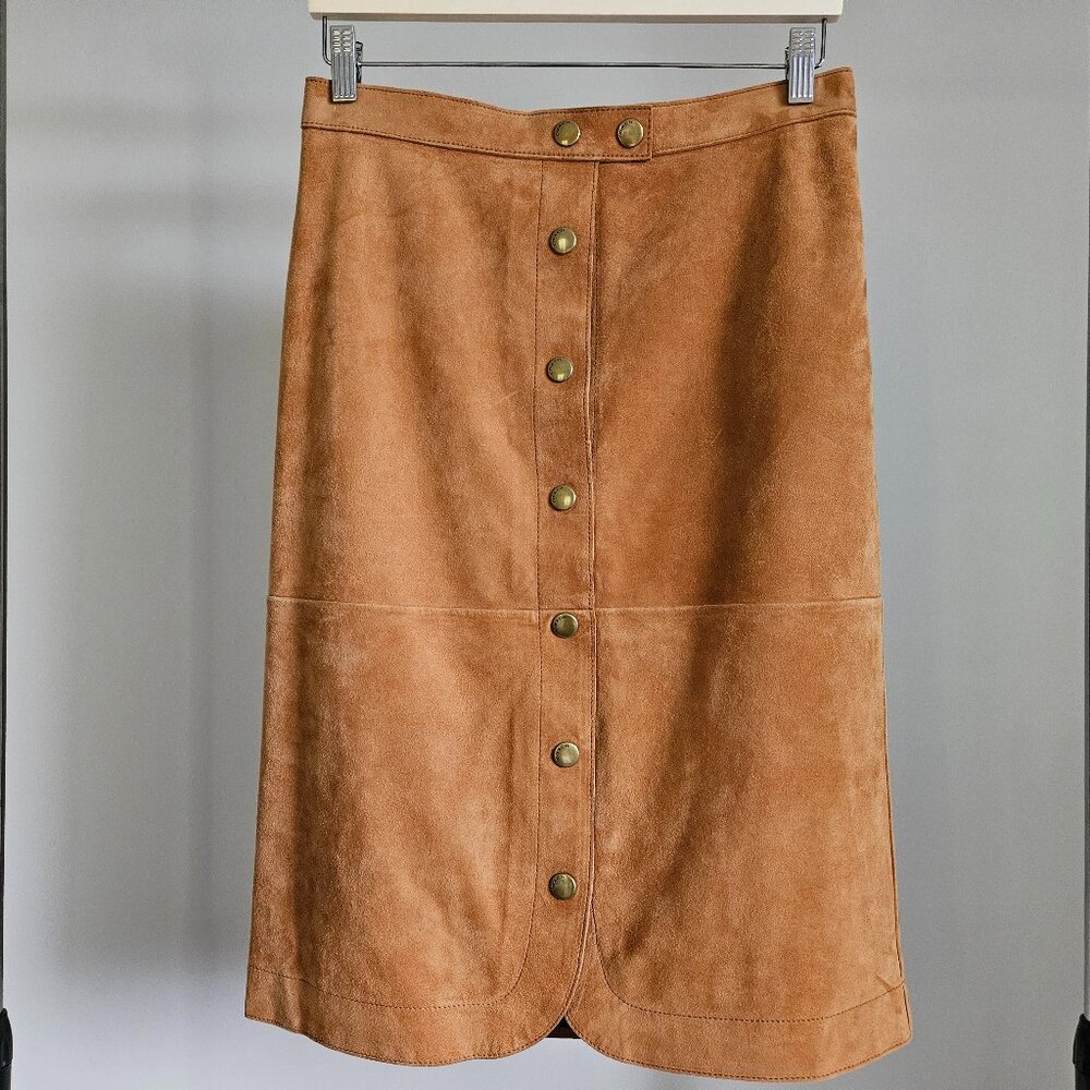 NWOT Coach 1941 Lamb Suede Button-Front Midi Skirt Tan - Size 4